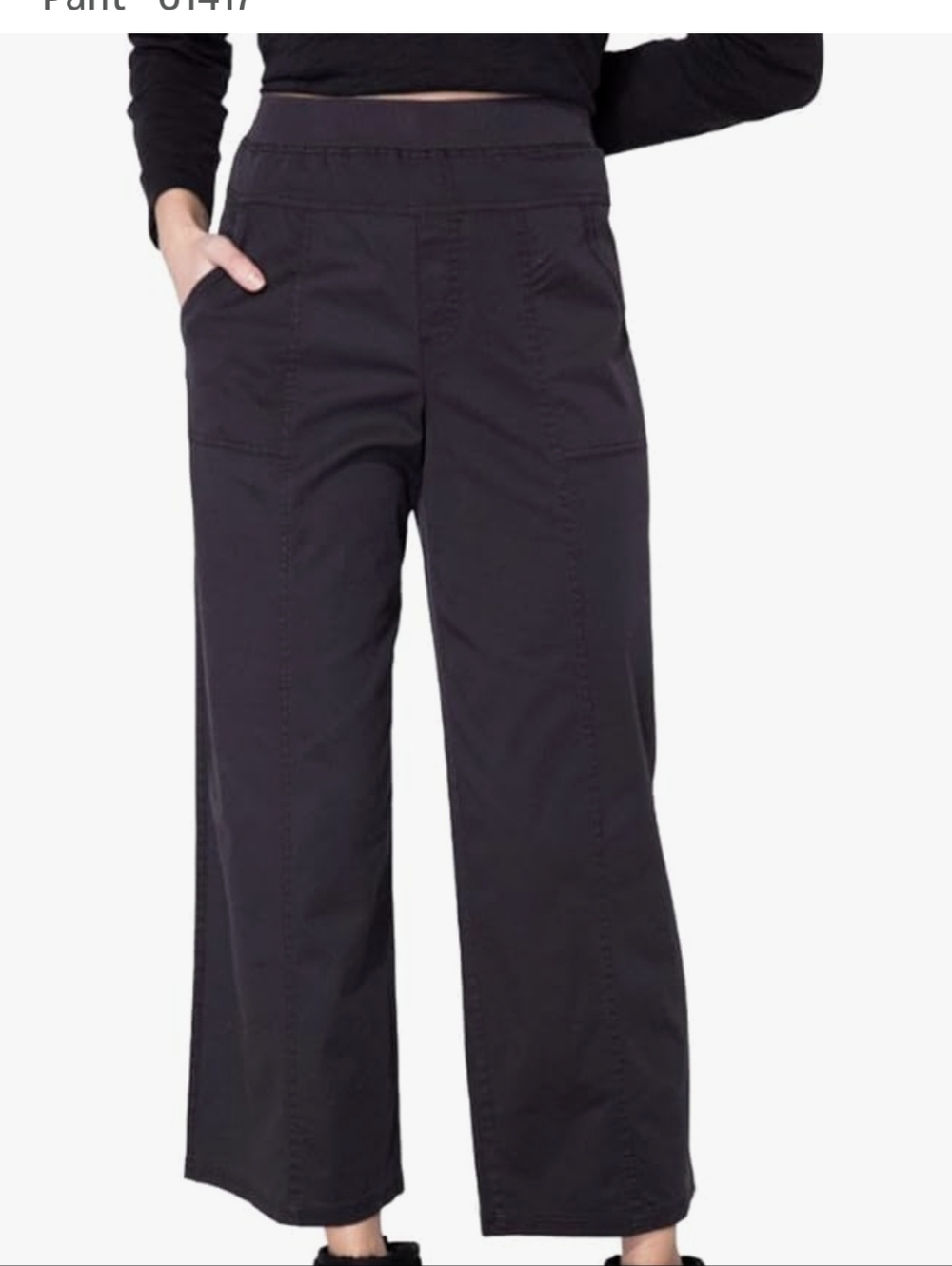 Escape By Habitat Wide-Leg Flood Pull-On Pants in Black Sz.L NWT